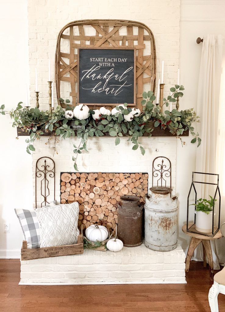Farmhouse Style Fall Mantel and DIY Garland Bless This Nest