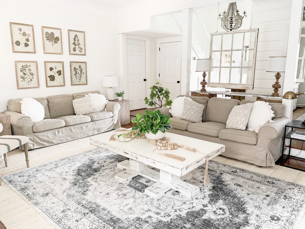 neutral living room area rug