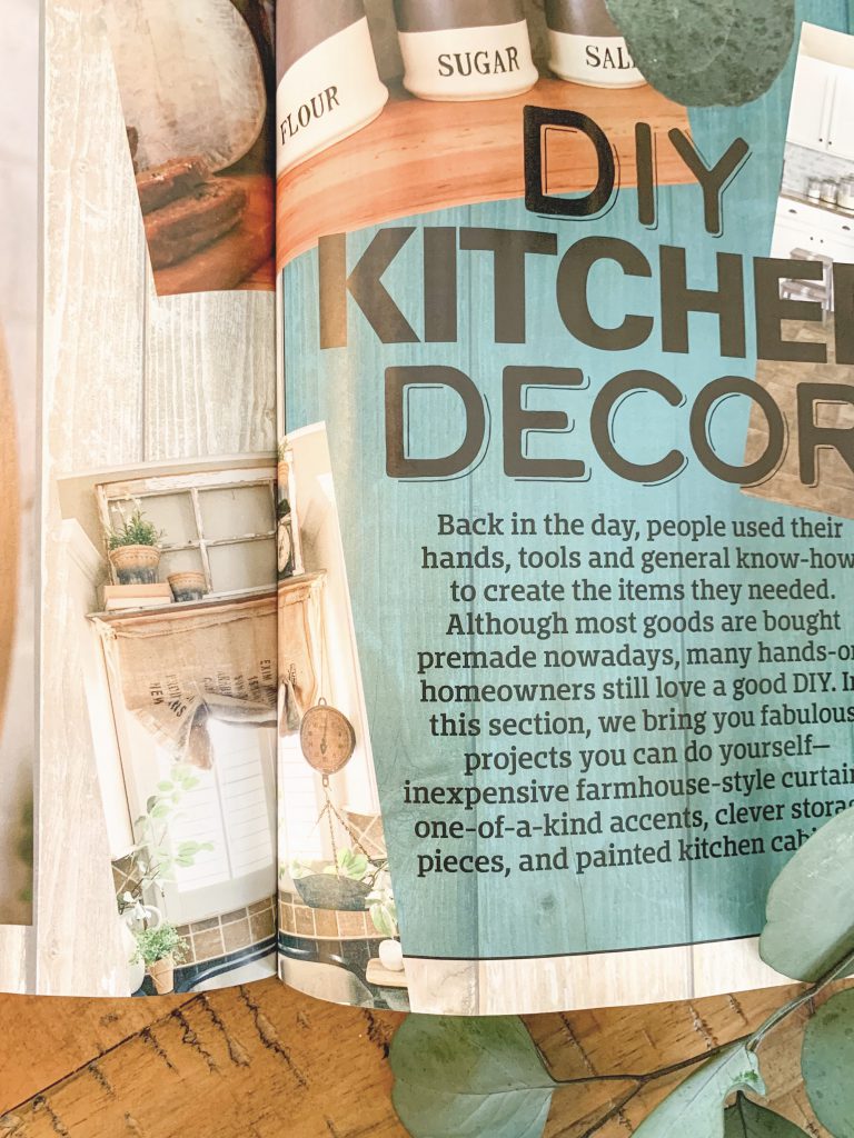 magazine page of DIY kitchen decor ideas.